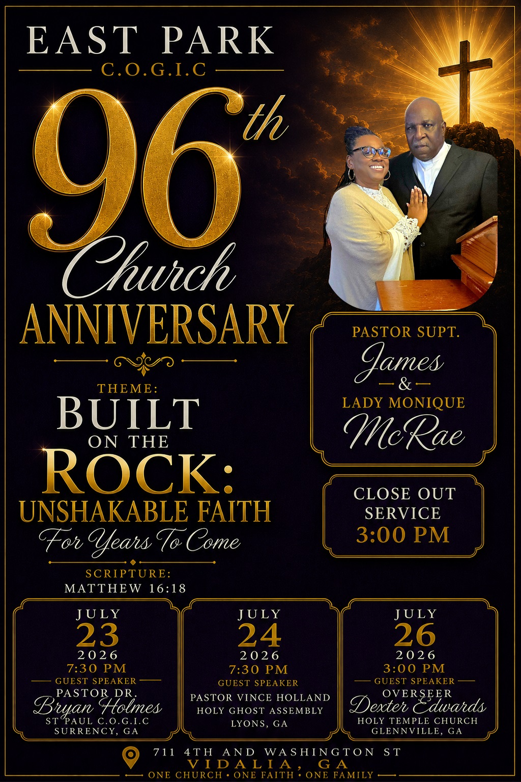 July 23-24, 26--Church Anniversary Service in Vidalia