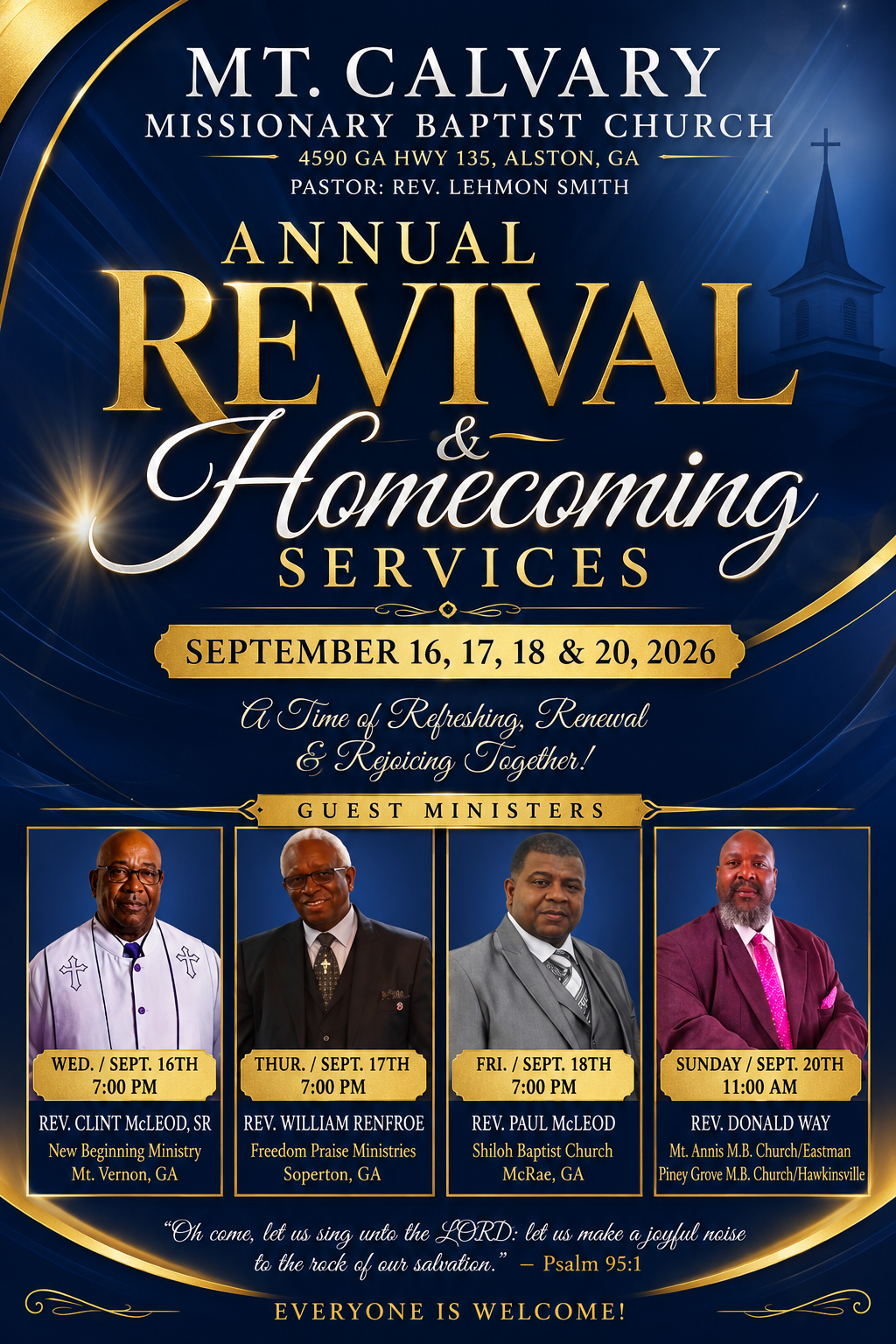 September 16-18,20--Annual Revival and Homecoming Services in Alston